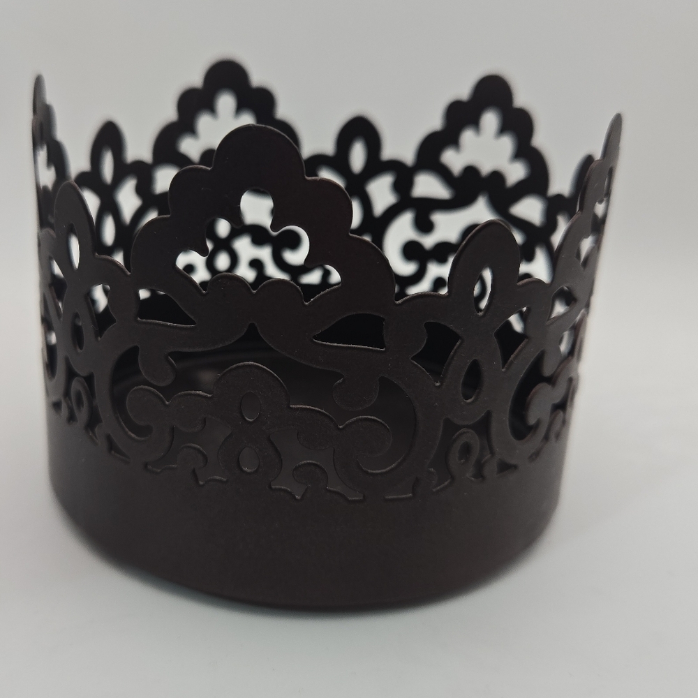 Better Homes & Gardens ORB Lace Jar Candle Holder 4.25” Brown Metal